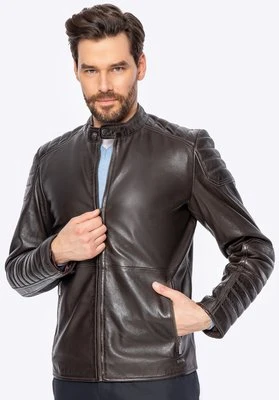 Męska kurtka ze skóry owczej z przeszyciami ciemny brąz Wittchen