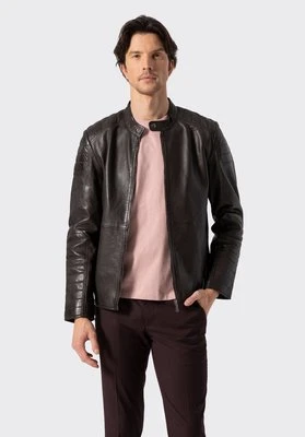 Męska kurtka ze skóry owczej z przeszyciami ciemny brąz Wittchen