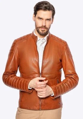 Męska kurtka ze skóry owczej z przeszyciami jasny brąz Wittchen