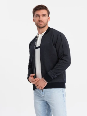 Męska lekka kurtka bomberka z logowaną podszewką - granatowa V1 - Rozmiar: M Ombre Clothing