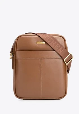 Męska listonoszka skórzana z dekoracyjnymi przeszyciami jasny brąz Wittchen