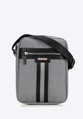 Męska listonoszka z dekoracyjną tasiemką szara Wittchen