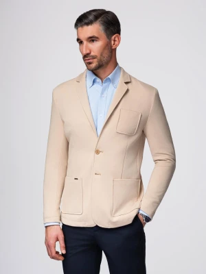 Męska marynarka SLIM z dzianiny o subtelnej strukturze – beżowa V5 - Rozmiar: S Ombre Clothing