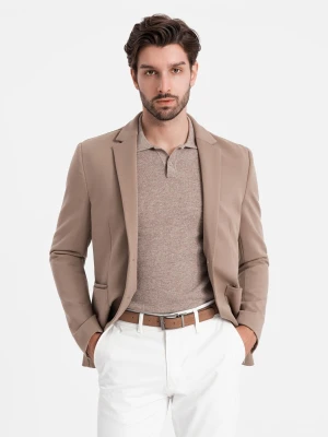 Męska marynarka z naszywanymi kieszeniami - ciemnobeżowa V3 Ombre Clothing