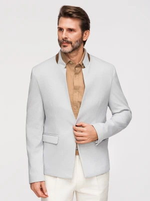 Męska melanżowa marynarka z dodatkiem rayonu ze stójką – szary melanż V4 - Rozmiar: XL Ombre Clothing