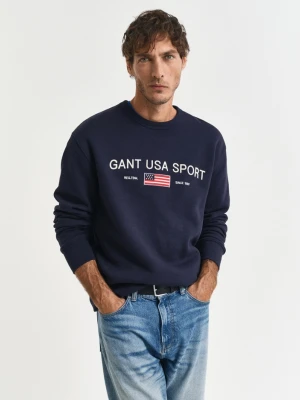 Męska niebieska bluza loose fit z okrągłym dekoltem GANT
