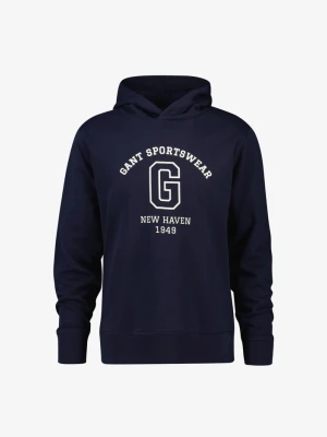 Męska niebieska bluza z kapturem z grafiką GANT