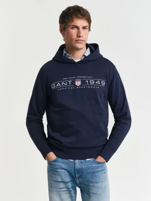Męska niebieska bluza z kapturem z grafiką GANT