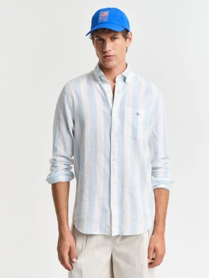 Męska niebieska koszula regular fit w szerokie pasy z mieszanki lnu i bawełny GANT