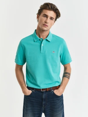 Męska niebieska koszulka polo regular fit z bawełnianej piki GANT