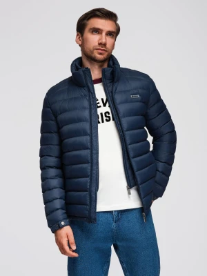 Męska pikowana kurtka z dwoma zapięciami - granatowa V1 - Rozmiar: L Ombre Clothing