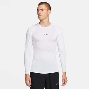 Męska przylegająca koszulka z długim rękawem do fitnessu Dri-FIT Nike Pro - Biel