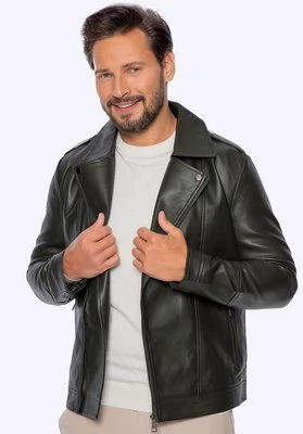 Męska ramoneska z ekoskóry z pagonami zielona Wittchen