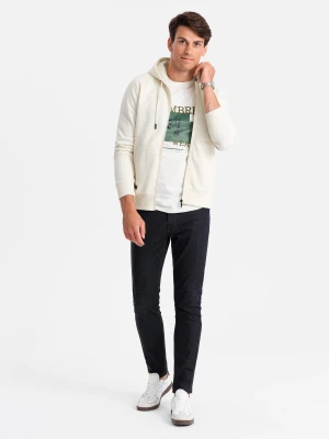 Męska rozpinana bluza dresowa BASIC – kremowa V5 - Rozmiar: XL Ombre Clothing