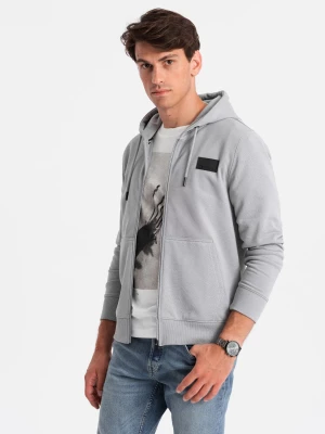 Męska rozpinana bluza dresowa z kapturem i naszywką  – szara V1 OM-SSZP-0140
 -                                    S Ombre