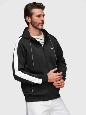 Męska rozpinana bluza z kapturem i lampasami - czarna V1 - Rozmiar: L Ombre Clothing