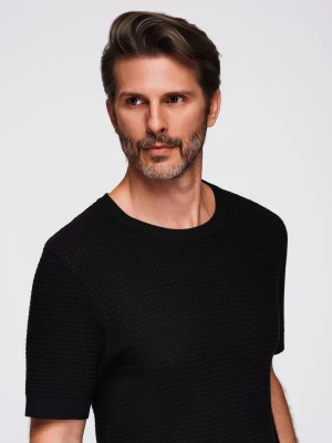 Zdjęcie produktu Męska strukturalna dzianinowa koszulka - czarna V3 - Rozmiar: M Ombre Clothing