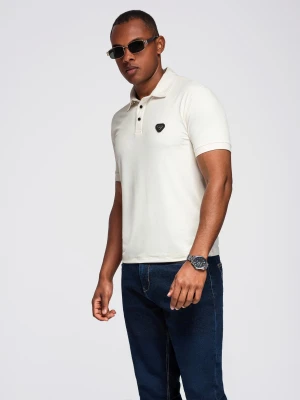 Męska stylowa koszulka polo z elastycznej tkaniny – kremowa V2 - Rozmiar: L Ombre Clothing