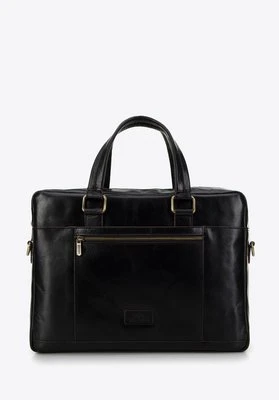 Męska torba na laptopa 12” skórzana z brązową lamówką czarna Wittchen