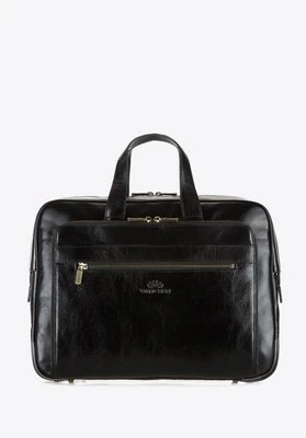 Męska torba na laptopa 15,6" skórzana vintage z licznymi kieszeniami czarna Wittchen