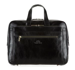 Męska torba na laptopa 15,6" skórzana vintage z licznymi kieszeniami czarna Wittchen