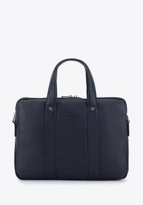 Męska torba na laptopa 15,6” skórzana z pionowymi paskami granatowa Wittchen