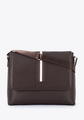 Męska torba na laptopa 15,6” skórzana z tasiemką ciemny brąz Wittchen
