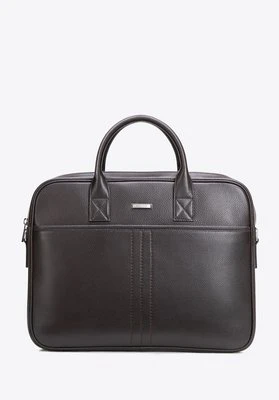 Męska torba na laptopa 15,6” ze skóry naturalnej groszkowej ciemny brąz Wittchen