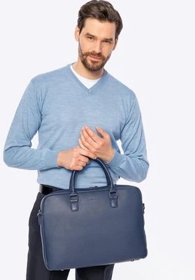 Męska torba na laptopa 16" z imitacji skóry granatowa Wittchen