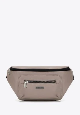 Męska torebka nerka z ekoskóry z błyszczącym suwakiem z przodu beżowa Wittchen
