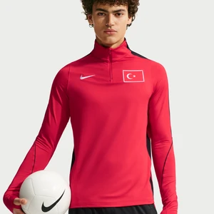 Męska treningowa koszulka piłkarska z zamkiem 1/2 Nike Dri-FIT Strike Drill Turcja 2026 - Czerwony
