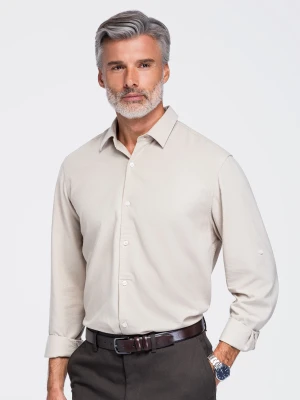 Męska wiskozowo-lniana koszula o kroju regular - beżowa V1 - Rozmiar: XXL Ombre Clothing jasny szary