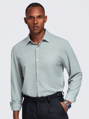 Męska wiskozowo-lniana koszula o kroju regular - pastelowa zieleń V4 Ombre Clothing szary