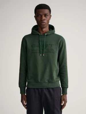 Męska zielona bawełniana bluza z kapturem o regularnym kroju GANT