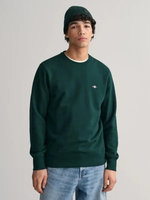 Męska zielona bluza dresowa z okrągłym dekoltem i wyhaftowaną tarczą gant