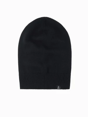 Męska zimowa czapka beanie z bawełnianej dzianiny – czarna V1 OM-ACWH-0124
 -                                    uniwersalny Ombre