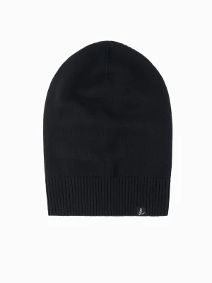 Męska zimowa czapka beanie z bawełnianej dzianiny – czarna V1 Ombre Clothing