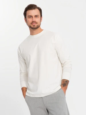 Męski bawełniany longsleeve LOOSE FIT z okrągłym dekoltem – kremowy V2 - Rozmiar: M Ombre Clothing