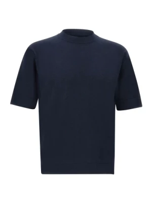Męski Bawełniany T-shirt Niebieski Okrągły Dekolt Filippo De Laurentiis