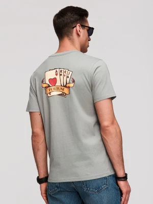 Męski bawełniany T-shirt o kroju regular z printem w stylu vitage tattoo - szary V1 - Rozmiar: M Ombre Clothing