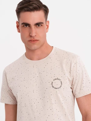 Męski bawełniany t-shirt z nadrukiem i okrągłym dekoltem – beżowy V2 OM-TSFP-0186
 -                                    S Ombre