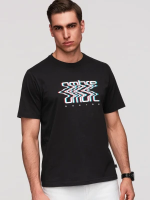 Męski bawełniany T-shirt z printem Ombre - czarny V1