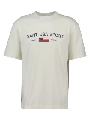 Męski beżowy bawełniany t-shirt z grafiką na krótki rekaw GANT