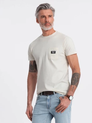 Męski casualowy t-shirt z naszytą kieszonką - kremowy V8 OM-TSCT-0109
 -                                    S