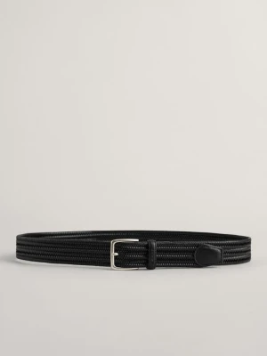 Męski czarny skórzany elastyczny pasek pleciony GANT
