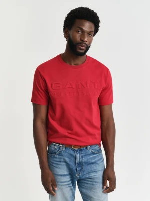 Męski czerwony bawełniany t-shirt z tłoczeniem GANT