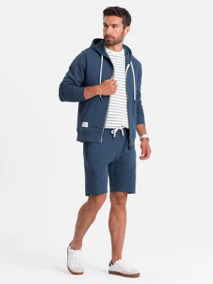 Męski dresowy komplet bluza rozpinana + szorty – ciemnoniebieski V4 Z76
 -                                    S Ombre