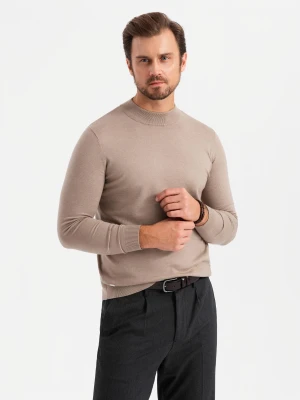 Męski dzianinowy półgolf z wiskozą – ciemnobeżowy melanż V3 Ombre Clothing