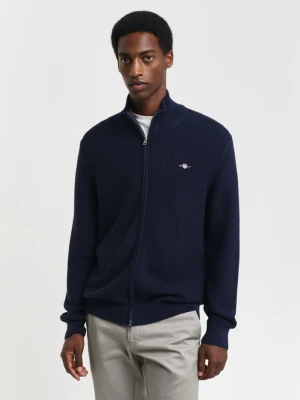 Męski granatowy bawełniany kardigan z mikroteksturą GANT