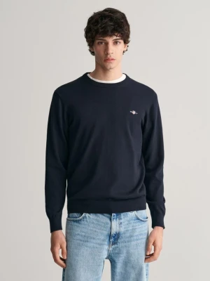 Męski granatowy bawełniany sweter z okrągłym dekoltem GANT